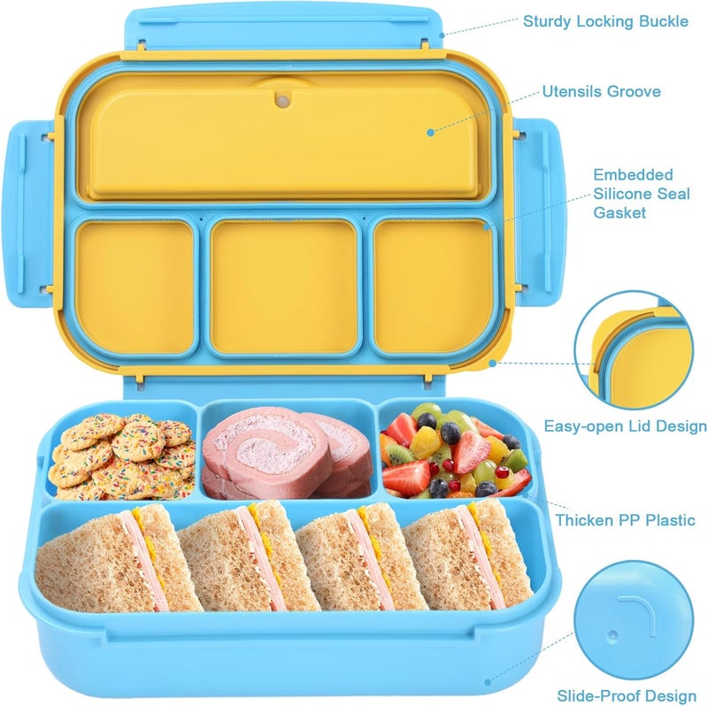 shell and turtle Bento Box for Kids Girls Boys, Bento Box Adult Lunch Box with 4 Compartments, Lunch Containers with Utensils, Sauce Jar, Muffin Liners for School, 40 Oz/5 Cup, Blue - Image 3